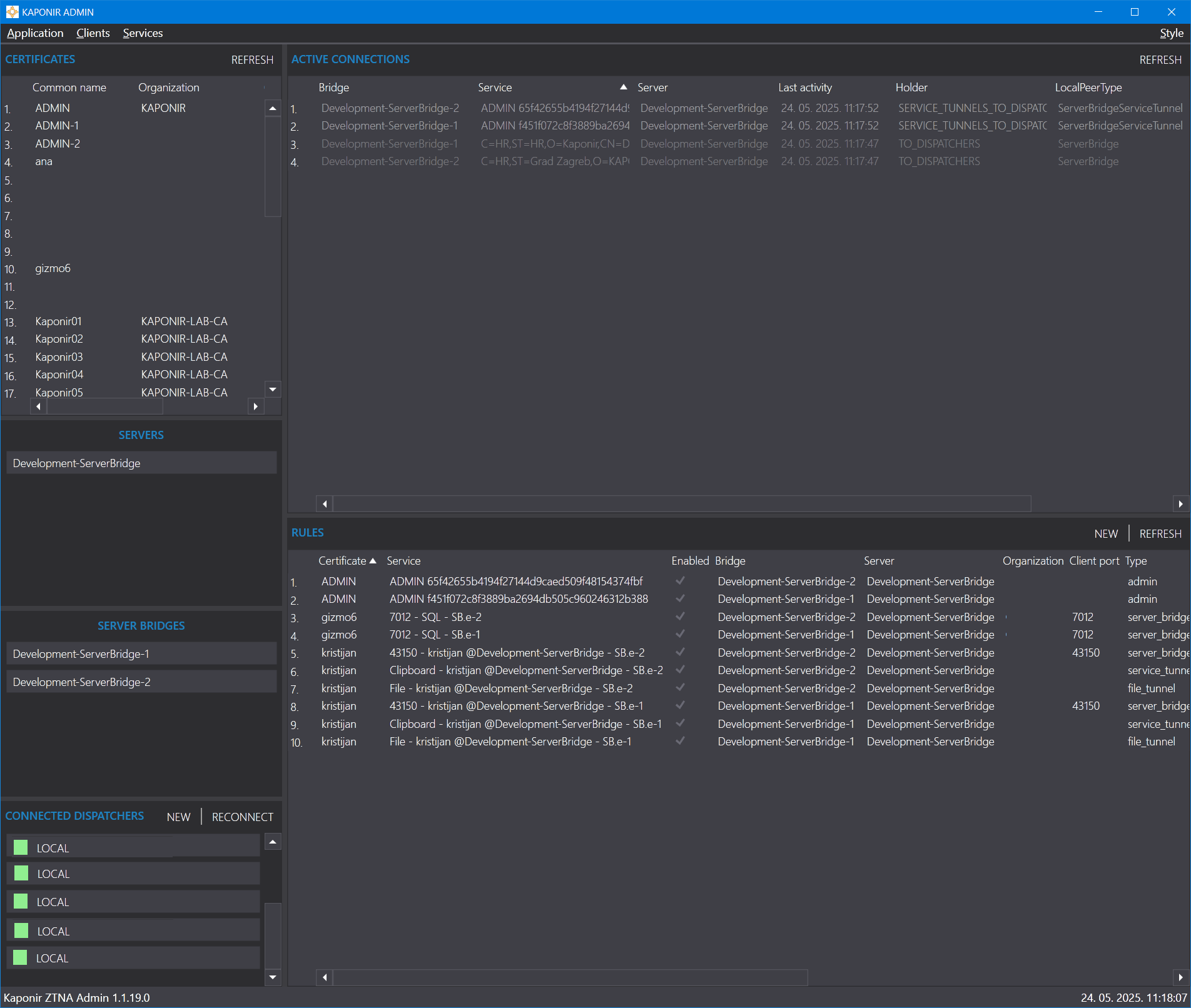 Slika ekrana desktop aplikacije KAPONIR ZTNA